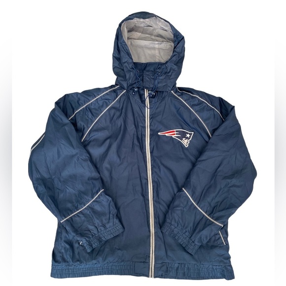 NFL NEW ENGLAND PATRIOTS Blue Detachable-Hoodie Full-Zip Logo Jacket in Large - Picture 1 of 16